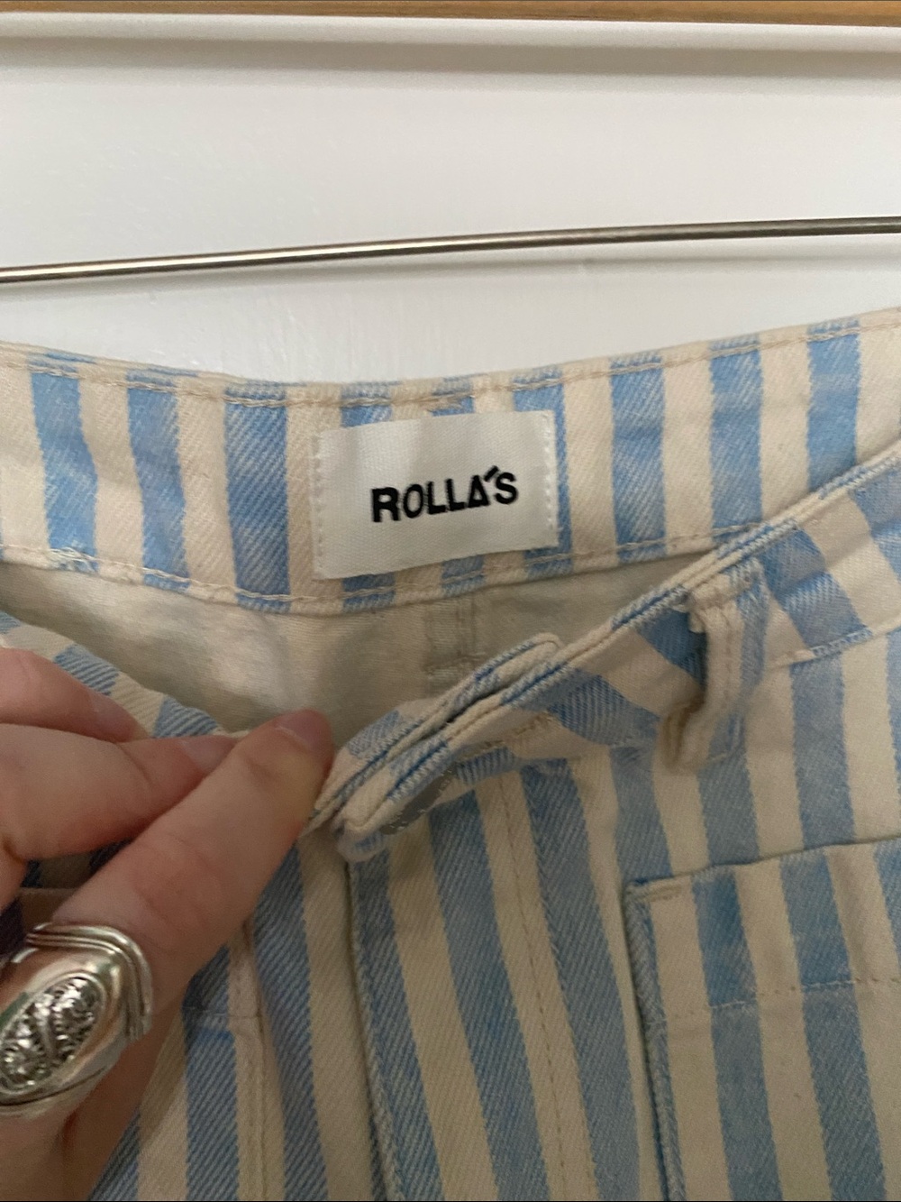 ROLLA'S Light Blue & Cream Vertical Stripe Trousers - Picture 2 of 7